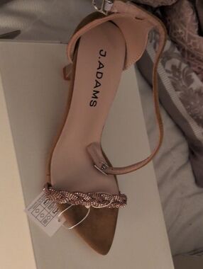 J. Adams Metallic Rose Gold Braided Pointed-Toe Ankle-Strap Heel
